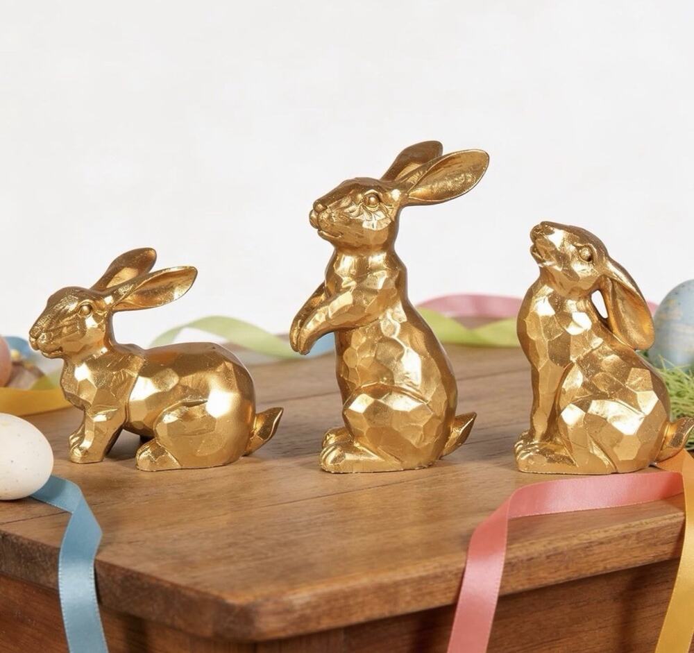 Gold Resin Rabbit Figurine Bunny Statue Craft Figure Easter SMALL - Set Of 3